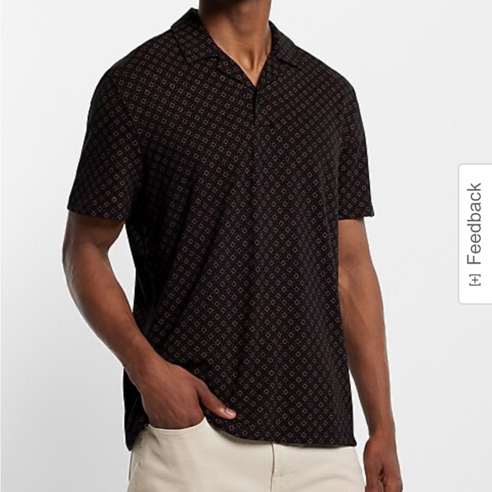 Express Black Casual Button Down Shirt with Modern Pattern